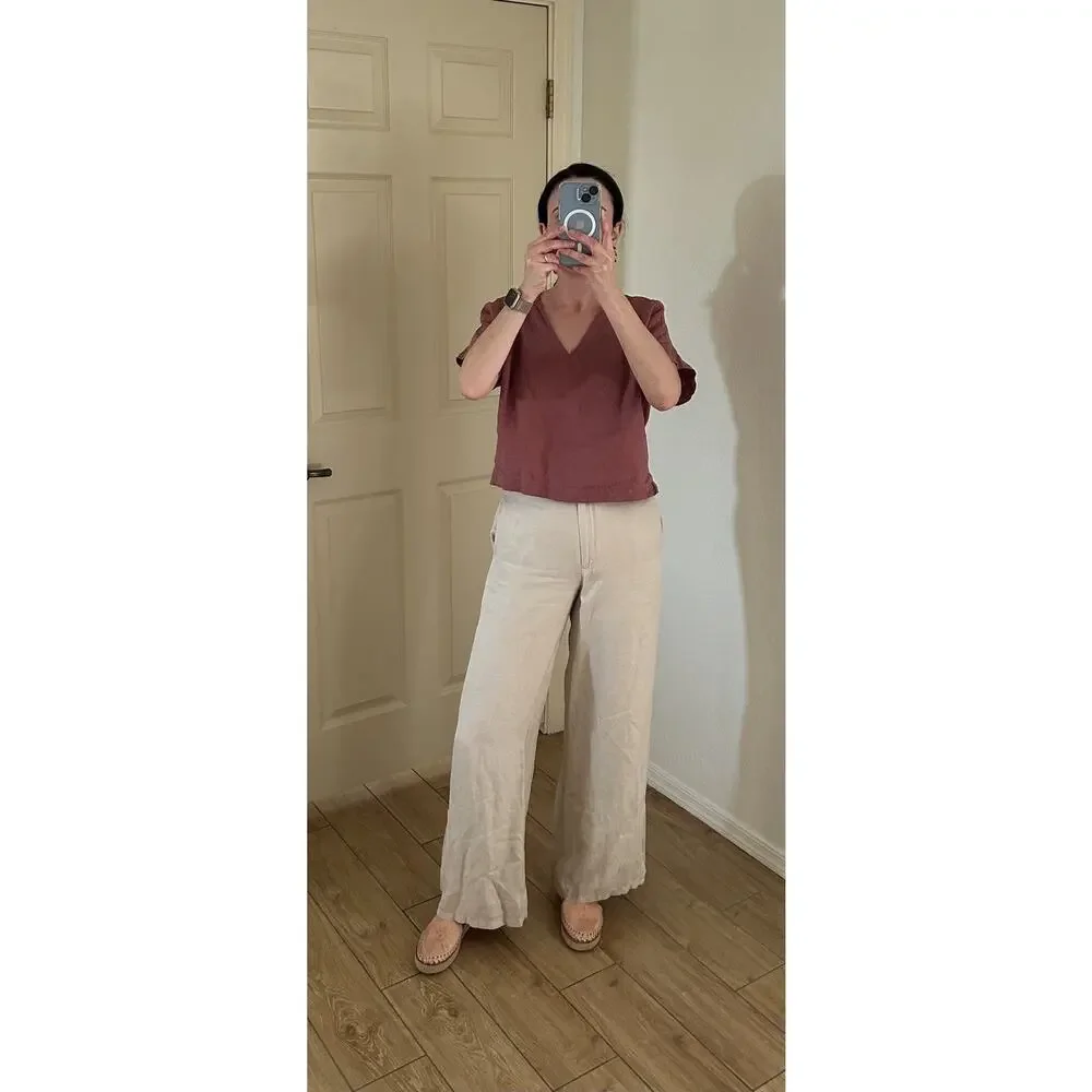 Anine Bing Women's Off-White Wide-Leg Front Zipper Lyra Trousers Pants Size 34